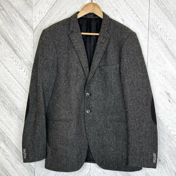 Tiger of Sweden Blazer Sport Coat Jacket US Size 44 Gray Wool Tweed Herringbone - Picture 1 of 7